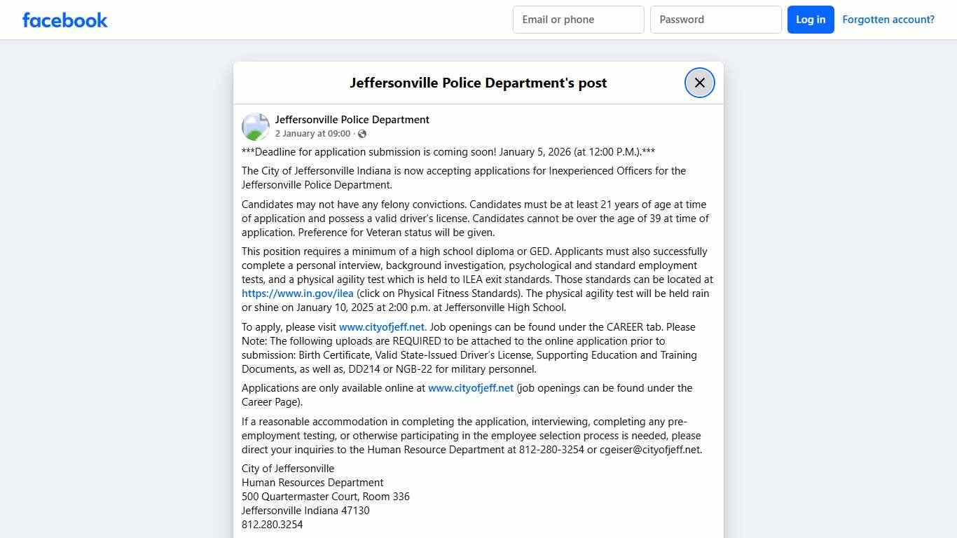 ***Deadline for... - Jeffersonville Police Department Facebook